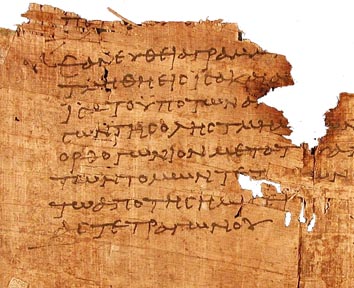 Et hjørne af en side fra det såkaldte Oxhyrhynchus Papyrus. Foto: Wikipedia.