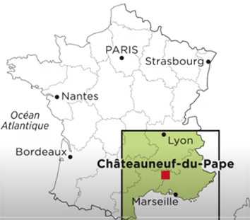 Châteauneuf-du-Pape breder sig ud mod havet og mellem Lyon og Marseille.